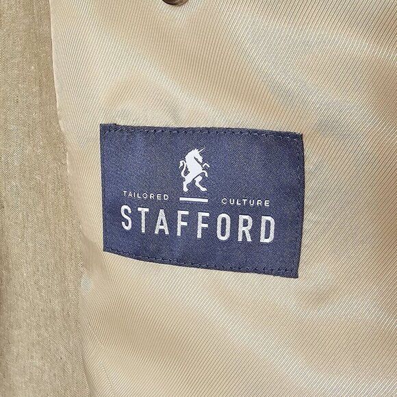 Stafford Men's Linen Cotton Blend Tan Long Blazer - Picture 2 of 5